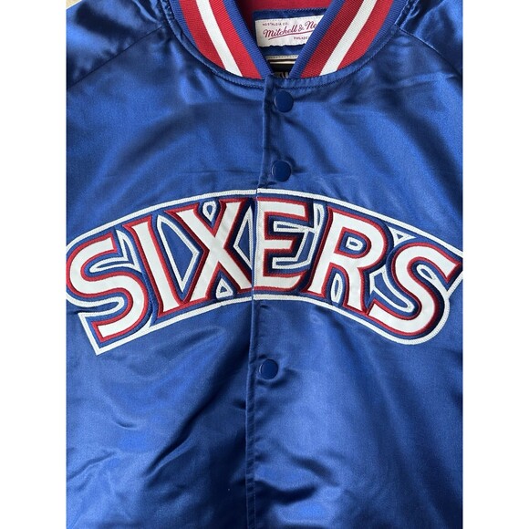 NWT Mitchell & Ness Hardwood Classics Blue Satin Philadelphia 76ers Jacket XL - Picture 4 of 9